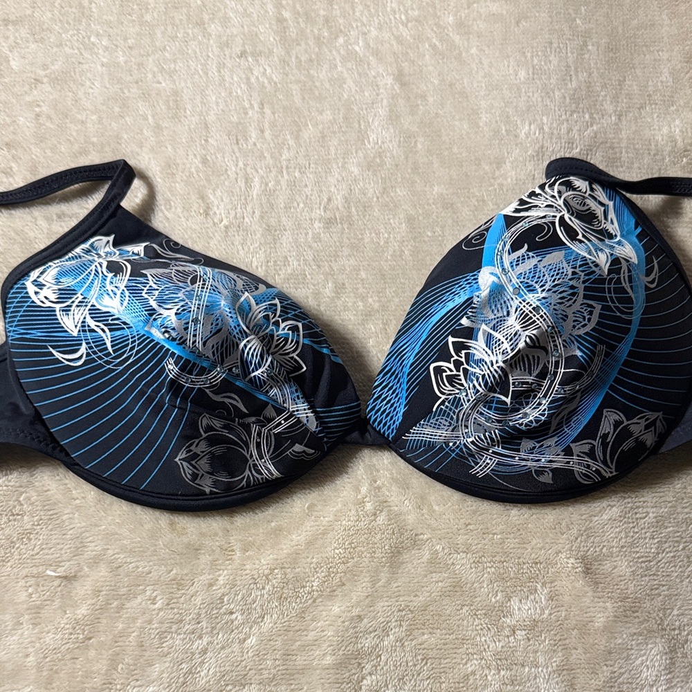 Black and Blue Floral Bikini Top